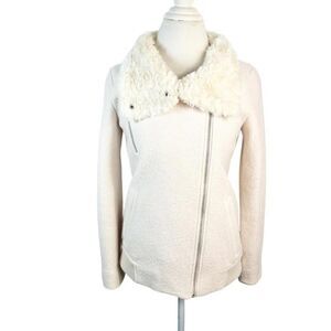 Zara Trafaluc Moto Asymmetrical Zip Coat Faux Fur Blush Pink Wool Jacket Size XS